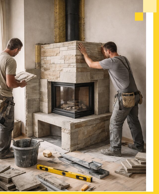 Угловые камины под ключ проект, монтаж и отделка в Камне-на-Оби