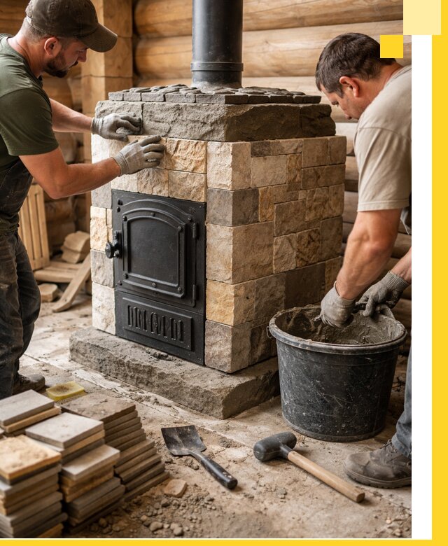 Облицовка банной печи под ключ в Камне-на-Оби: камень и плитка