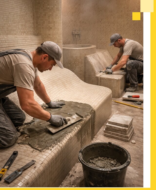 Лежаки для хамама под ключ в Камне-на-Оби, проект и монтаж