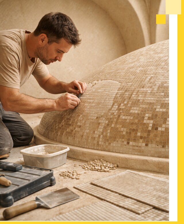 Профессиональная укладка мозаики для хамама под ключ в Камне-на-Оби